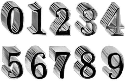 Lizzy 0 to 9 3D Silver & Black Reflective Mailbox Door Numbers Vinyl Sticker Self-Adhesive Decal Waterproof Bins Numbers Stickers House Signs Personalised Door Number for House Wheelie Address (6)