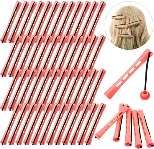 LEOINAER Bigudíes para rizar el Pelo | Rulos plásticos para el Cabello | Versión extendida Multiusos | 48 Unidades | 1.3 cm x 8 cm | Color Rosa