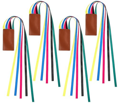 Tyqour 4 Stück Band Lesezeichen mit 5 Bunt Bändern, Kunstleder Lesezeichen Set Lesen Zubehör Bibel Seiten Band Lesebändchen Bibel Bücher Markierungen für Bücher Büro Lesen Briefpapier Roman