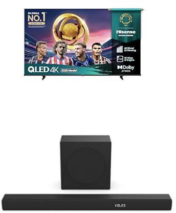Hisense TV & Soundbar Bundle: 65E78QTUK QLED TV plus the HS3100 Soundbar – a seamless fusion of rich colour and immersive audio.
