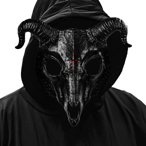 Joyincoser Scary Aries Horn Mask Horror Scary Realistic Goat Bone Half Animal Masks for Halloween Monster Cosplay Carnival