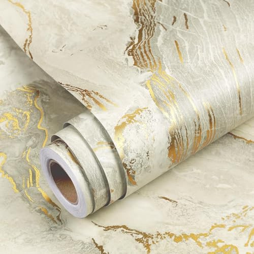 YENHOME Möbelfolie Küche Marmor Beige Gold 60x300cm Möbelfolie Selbstklebend Klebefolie Marmor Gold für Möbel Tisch Küchenfronten Schrank Tapete Selbstklebend Marmoroptik Wand Badezimmer Wohnzimmer