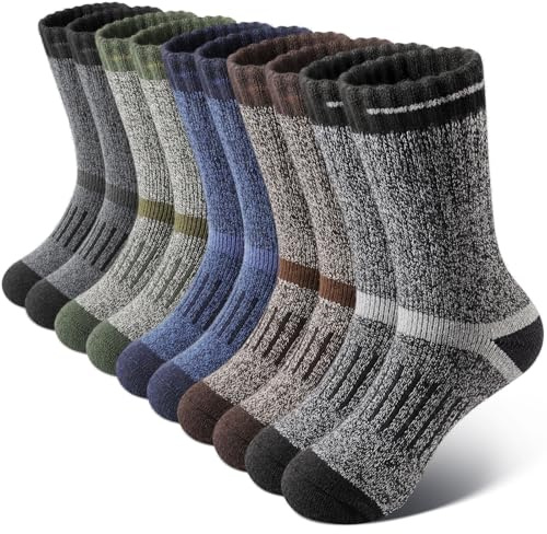 SIMIYA Thick Merino Wool Socks for Men Thermal Warm Hiking Socks Comfortable & Breathable Crew Socks in Cold Weather for Men & Women(5 Pairs)