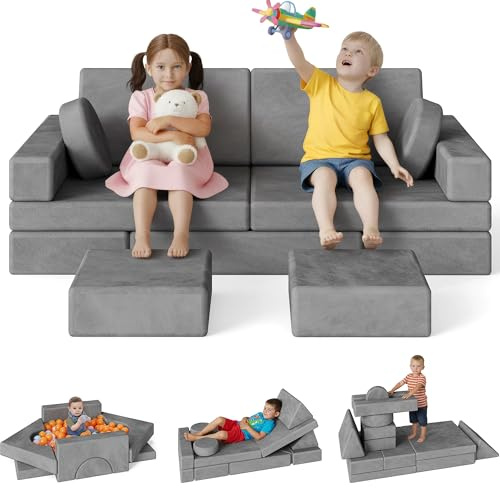 GITAWUSA 18Pcs Play Couch for Kids,Modular Kids Play Couch for Playroom Bedroom Living Room，Multifunctional Convertible Sofa for Boys & Girls