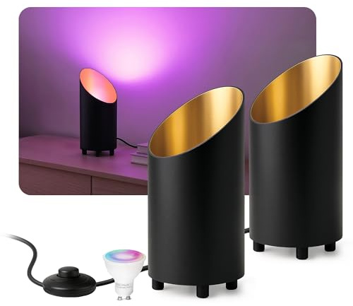 SSC-LUXon 2x AUREVA Wohnzimmerlampe Uplight – Smart WLAN GU10 5W Birne steuerbar per App Alexa Google – Tischleuchte & Bodenlampe