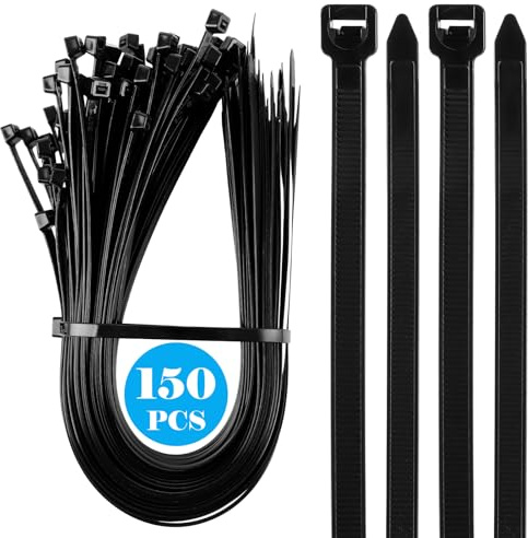 LDHHYH 150 Stück Kabelbinder Schwarz 600mm Extra Breit 8.8mm Zuverlässig Hochwertig Nylon Kabelbinder Beständig Industrie Zip Ties Fuer Aussenbereich