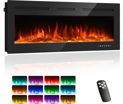 Elektrokamin, 3 in 1 Elektrischer Stand-, Wand- oder Einbaukamin mit 3D Flammeneffekt und 12 Flammenfarben, 900W/1800W Kamin mit Fernbedienung, Timer & Thermostat, Schwarz (40 inch)