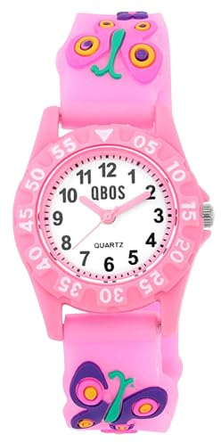 QBOS Kinderuhr Mädchen Armbanduhr Kinder Analog – Schmetterling Kinder Uhr Kinderarmbanduhr ab 3 Jahre Kids Watch