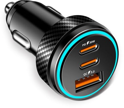 3-Port Zigarettenanzünder USB C, 78W Auto Ladegerät QC3.0&Dual PD 30W Schnellladegerät Zigarettenanzünder Adapter 12V-24V KfZ Zubehör für iPhone17/16/Samsung/Android/iPad/MacBook (Dual PD)