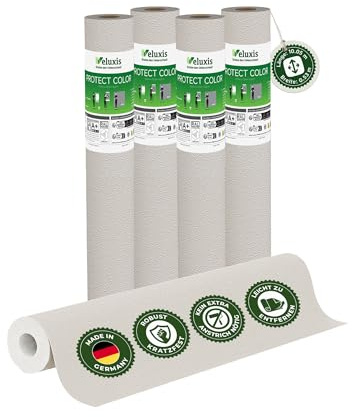 Veluxis Vliestapete 4er-Set PROTECT COLOR Hellgrau – 10,05 m × 0,53 m | kein Anstrich notwendig, kratz- & stoßfest, rissüberbrückend, Made in Germany