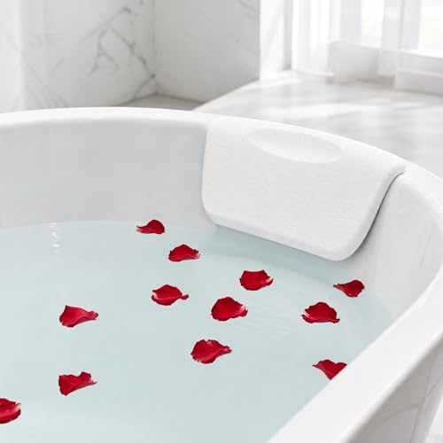 MELEJIA Badewannenkissen Ergonomisch, wasserdichte Badewannen Kissen, Wasserdichtes Nackenkissen für Badewanne, Rutschfestes Kopfkissen mit 2 Saugnäpfen, Bad Zubehör für Badewanne-Weiß