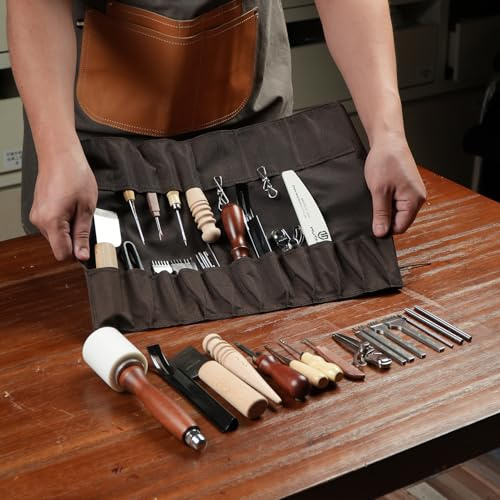 WUTA 74-teiliges Leder Werkzeug Set, Lederhandwerkswerkzeuge Anfänger Starter Kit, Leder Nähset mit Lochwerkzeug, Schneidwerkzeug, Nähahle und Aufbewahrungstasche für DIY Lederbearbeitung