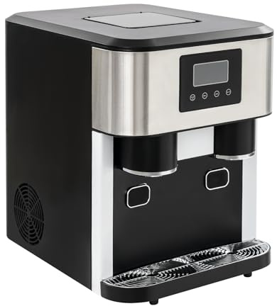 Mermajestic Macchina per il ghiaccio 3 in 1, per piano di lavoro, con funzione tritaghiaccio e acqua fredda, display LCD, produzione rapida del ghiaccio in 7-9 minuti, per casa, ufficio, caffè e bar