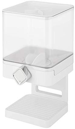 Honey Can Do Dispenser singolo Zevro per alimenti secchi, edizione compatta, plastica, Bianco/Trasparente, Bianco/Cromato