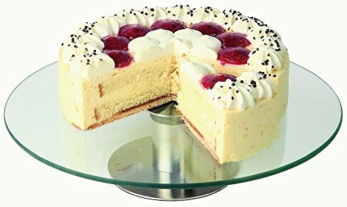 APS piatto per torte rotante premium, Ø 30 cm, H: 7 cm, piatto da portata robusto in vetro e acciaio inossidabile, molto stabile con lato inferiore che protegge i mobili, piatto per torte da decorare, trasparente