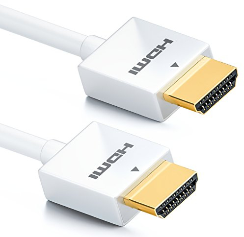 deleyCON 0,5m HDMI Cable Slim (Pequeño y Flexible Cable HDMI) 4K HDMI 2.0 Cable 1080P 2160P UHD ARC HDR 3D para TV, Monitor, Beamer, Laptop, Notebook, PC, Ordenador, PS4, PS5, XBOX - Blanco