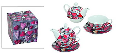 k/A Tee for one! Teekanne mit Tasse und Untersetzer aus Porz. Herzmotiv.