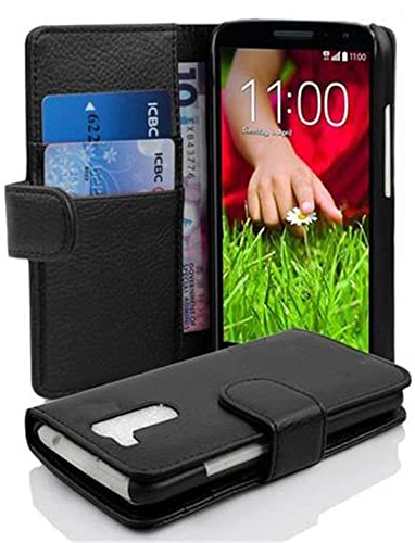 Cadorabo Hülle kompatibel mit für LG G2 MINI Handyhülle aus Premium Kunst Leder Flip Klappbare Stoßfeste Magnetische [Standfunktion] [Kartenfächern] Cover Hülle für LG G2 MINI Tasche in Schwarz