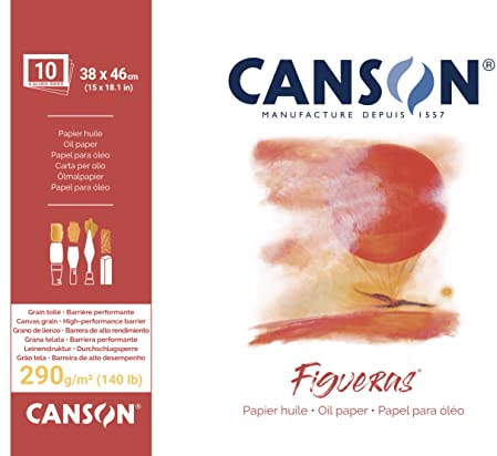 Canson Figueras, Papel óleo, Lienzo de tela, 290g, Block pegado a 4 lados, 38x46cm, Blanco, 10 Hojas