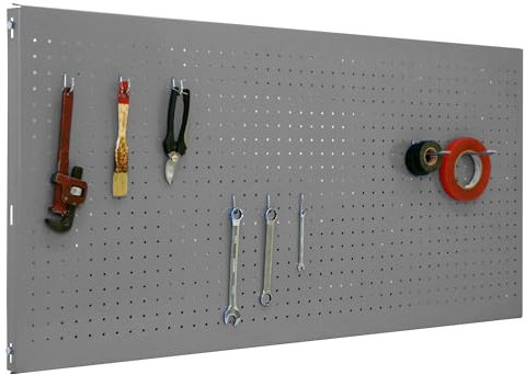 SimonRack Werkzeugwand, 8 teiliges Hakenset, 120x60x3,5 cm, Metall-Lochwand, Halterungen, Montagematerial, Grau - Simonwork