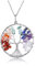 Jovivi Collier Bijoux Pierre Pendentif Arbre de la Vie 7 Chakra Pierres Naturelles DIY en Cuivre Fil Forme Rond Perles Pierre Precieuse d'Energie