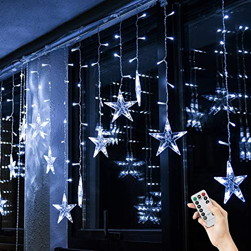 BLOOMWIN Lichtervorhang Stern Lichterkettenvorhang USB 3x0,65M 120LEDs 8Modi Stimmungslichter Weihnachtsbeleuchtung für Fenster Tür Innen Sternenvorhang Kaltweiß