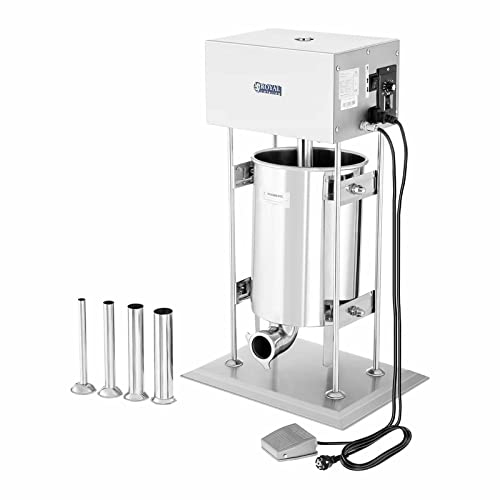 Royal Catering RCWF-10LE-H Insaccatrice Elettrica Macchina per Salsiccia Elettrica (10 L, 230 W, Pedale, Cilindri 16/22/32/38 mm) Acciaio Inox