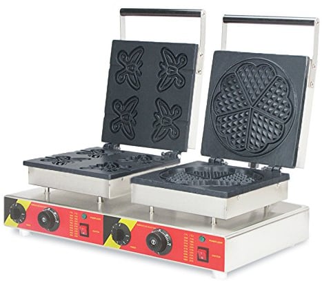 CGOLDENWALL NP-582 2 in 1 Commercial Waffle Iron Machine Electric Non-stick Waffle Maker Heart/Butterfly Shaped Waffle Baker (220V)