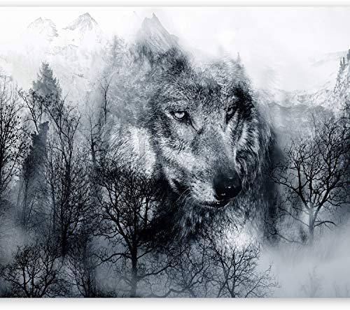 murando - Vlies Fototapete Wolf 350x256 cm - Foto Tapete Schlafzimmer Wohnzimmer Moderne Vliestapete XXL Wandtapete Motivtapeten Bildtapete 3d Effekt Wand Dekoration - Wald schwarz-weiß g-A-0139-a-b