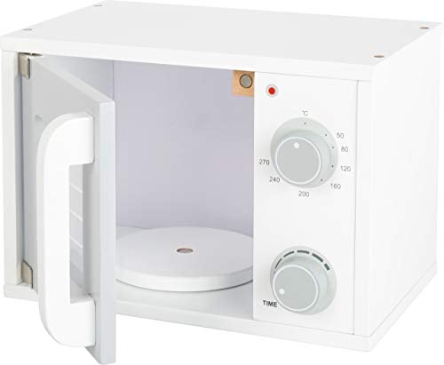 small foot 11184 Microonde cucina per bambini in legno, con manopole girevoli e porta con serratura magnetica, a partire da 3 anni