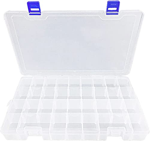 Qualsen Ajustable Caja de Almacenamiento de plástico Joyería Organizador Contenedor de Herramientas (34 Compartimientos, Transparente)
