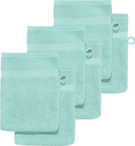 Erwin Müller Waschhandschuh 6er-Pack, Serie Sindelfingen, 100% Baumwolle Mint Größe 15x21 cm - Kochfest und trocknergeeignet, saugstarke, langlebige Wohlfühlqualität