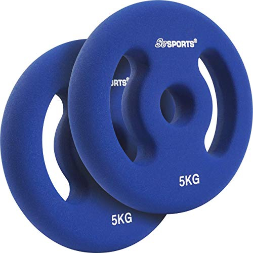 ScSPORTS® Neopren Hantelscheiben - Sets, 2x1, 2x2, 2x3, 2x4, 2x5 kg, Ø 31mm, Gusseisen, Mehrere Farben - Set, Gewichtsscheiben, Fitness Scheiben, Gewichte für Hantel, Langhantel (2 x 5 kg)