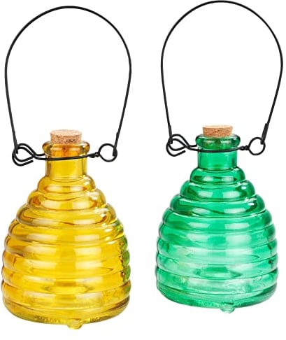 WENKO Maximex Wespenfalle Glas Grün & Gelb 2-teiliges Set, ohne Chemie-Einsatz, mit praktischem Metallbügel zum Aufhängen, angesagtes Design in fröhlichen Farben, Maße (H x Ø): je 9x14cm