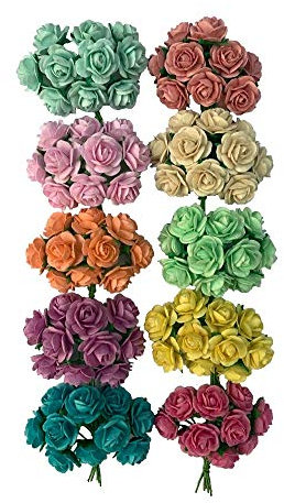 WADSUWAN SHOP Lot de 100 roses artificielles en papier de mûrier pour mariage, scrapbooking, scrapbooking, bouquet, loisirs créatifs, mini roses (couleur pastel)