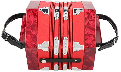 Eujgoov Concertina Akkordeon, 20-Tasten Concertina Akkordeon, Tragbarer Profi für Erwachsene Musikinstrumentenzubehör(rot)
