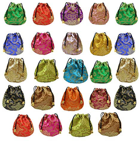 Lijun 24pcs Seide Brokat Schmuck Beutel Tasche Kleine Satin Geldbörse Chinesischer Brokat Bestickte Kordelzug Geschenktüte für Ring/E