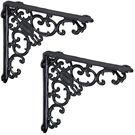 Relaxdays Regalwinkel antik, 6er Set, Regalträger Gusseisen, schwarz | Barocke Ornamente, Winkel für Regalboden, Vintage