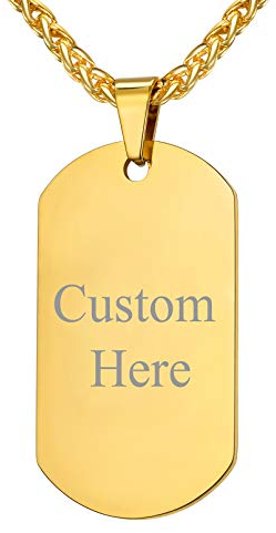 Custom4U Placa Personalizada Hombre Acero Inoxidable 316L Collar Chapa Identificativa Nombre Grabado Joyería Hippie Amigos Colgante Rectangular Oro 18K Dog Tag