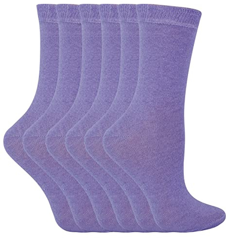Sock Snob - 6 Pairs Kids Boys Girls Unisex Mid Calf Solid Color Casual Cotton Dress Socks (12-3 UK, Lilac)