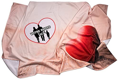 Ocadeau Coperta in Pile con Disegno di Cuore e Stampa di Foto - Coperta in Pile Personalizzata con Disegno di Cuore - Coperta 150x95 cm con Stampa di Foto