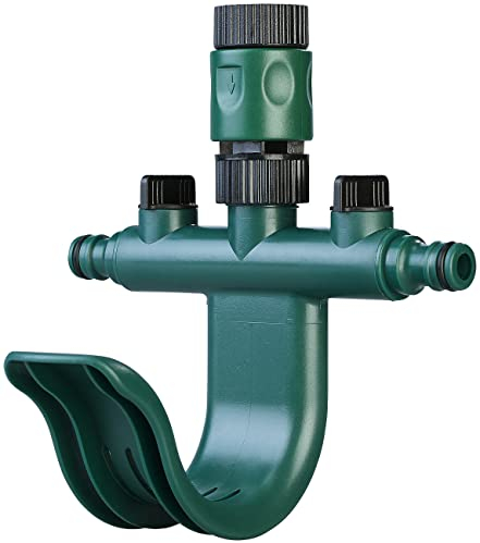 Royal Gardineer 2-Wege Wasser-Verteiler: Regulierbarer 2-Fach-Wasserverteiler mit praktischer Schlauchhalterung (Wasserschlauch Wandhalterung, Schlauchaufhänger, Bewässerungscomputer)