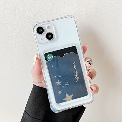 DEFBSC for iPhone 14, Transparent Back Card Holder Phone Case, Ultra Slim Soft TPU Shockproof Clear Case with Card Slot for Back of Phone - White