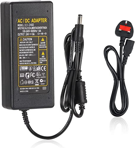 24V 6A Power Supply Adapter, 100-240V AC to DC Converter Charger, 144W With 5.5mm x 2.1mm Output Jack for 5050 3528 LED Strip Light, LED Driver