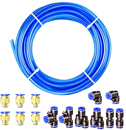 HUAZIZ 10 Meter PU Pneumatikschlauch Pneumatic Polyurethane Schlauch Flexibel Druckluftschlauch Außen 12mm x Innen 8mm Blue, mit Pneumatikverbinder Air Push-Schnellkupplungen (Y/T/L/I förmig)
