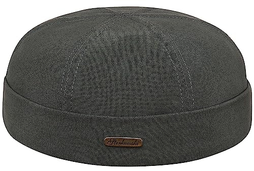 Sterkowski Modell Docker | 100% Baumwolle Dockermütze für Herren und Damen | Sommer Herbst Frühling Fischer Ohne Schirm Biker Cap Damen Fisherman Beanie Hafenarbeiter Kurz Kappe Grau 60