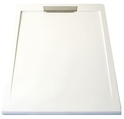 NEBADOON | Plato de Ducha de Modelo Palermo II – Plato Ducha Resina con Textura Pizarra - Antideslizante y Antibacteriano – Blanco (RAL 9003) 80x130 cm – Incluye Válvula Desagüe y Rejilla