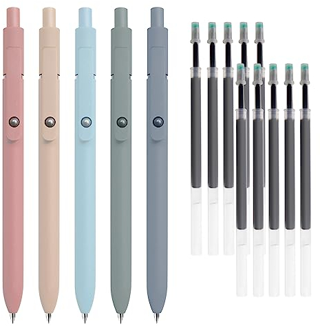 FINEASY 5 Stück Gelstifte Kugelschreiber 0,5 mm Schwarz, Glatte Schreibstifte, Schnell Trocknende Tinte, Aesthetic Stifte Gelschreiber für Schule Geeignet Büro Zuhause (Morandi)