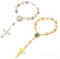 Silars Rosenkranz Katholisch, 2 Stück Rosenkranz Kette Autospiegel Anhänger für Rückspiegel, Kreuz Armband für Segen, Rückspiegel, Auto-Dekoration, Gastgeschenke Kommunion, Gold und Silber