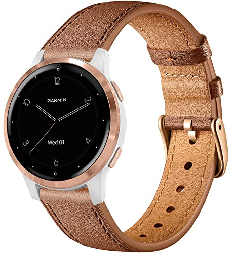 Issinlky Genuine Leather Strap - Compatible with Garmin Vivoactive 4S/3S/Venu 2S/3S & Fossil Gen 5E/6 42mm & Q Venture Gen 3/4 - 18mm Wristband